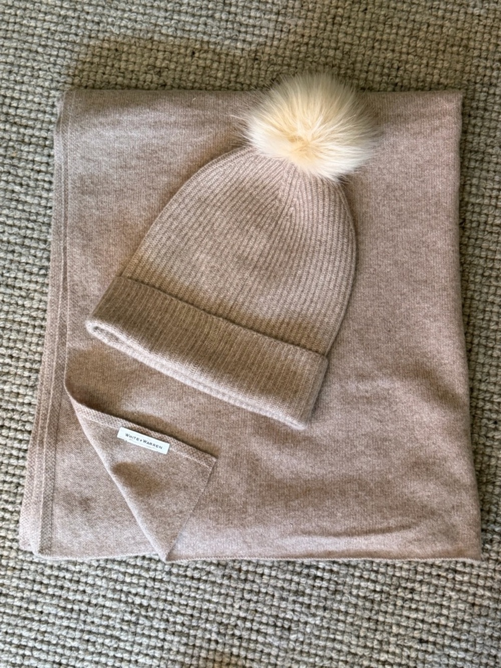 White and Warren Cashmere Beanie and Scarf Set - Light Taupe